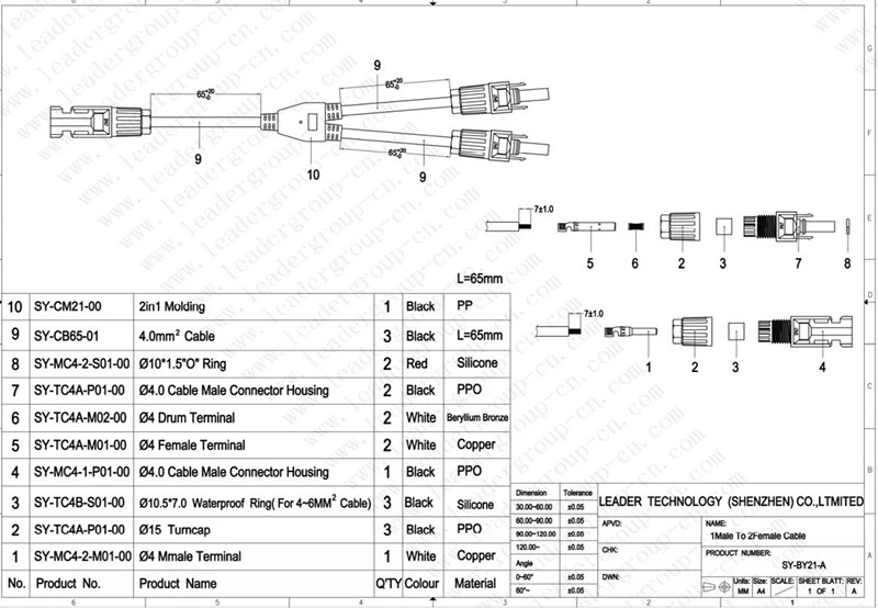 IP67 Waterproof 2 in 1 Y Branch Connector PV Solar Panel Connector for Solar System